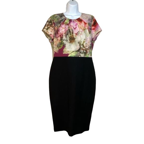 Ted Baker London Ceyara Sheath Dress Size US 10 UK 4 Pink Floral Print Black - Picture 1 of 7